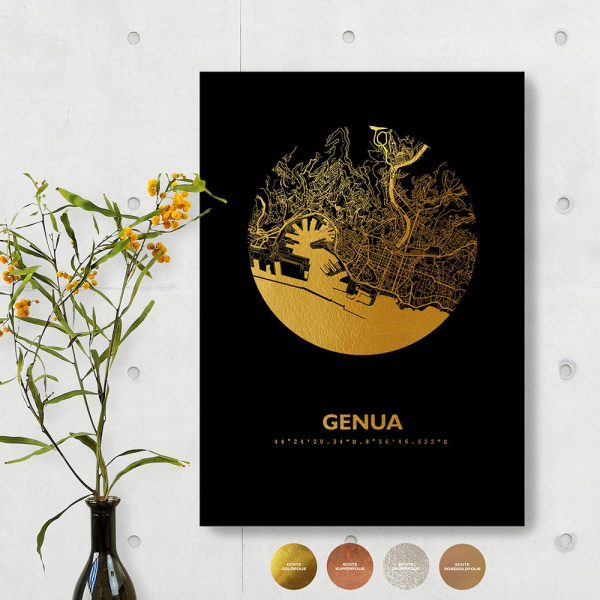 Genua City Map Black & Circle