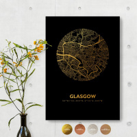 Glasgow Black Map schwarz rund