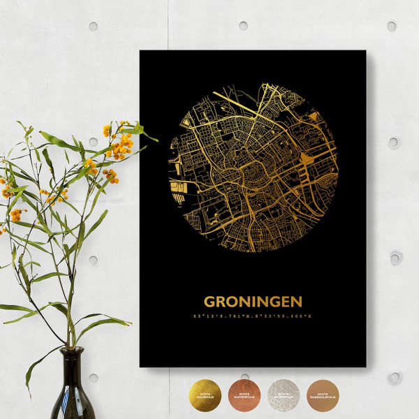 Groningen City Map Black & Circle