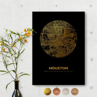 Houston City Map Black & Circle