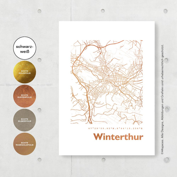 Winterthur Karte. kupfer | A3 eckig