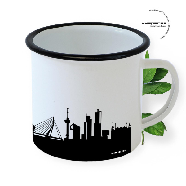 Rotterdam Enamel Mug Skyline. Black